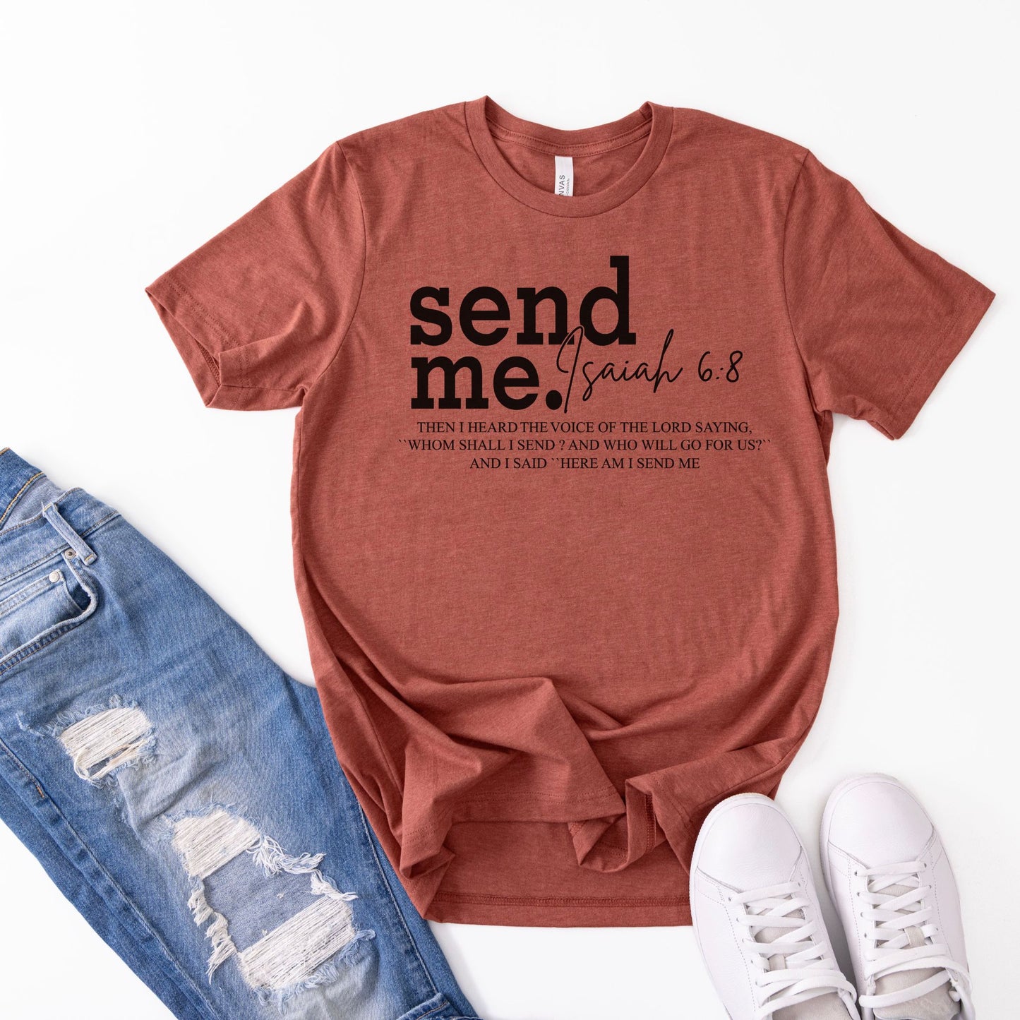 Send Me Isaiah 6:8 Christian Graphic Tee — Faith-Based Scripture Shirt