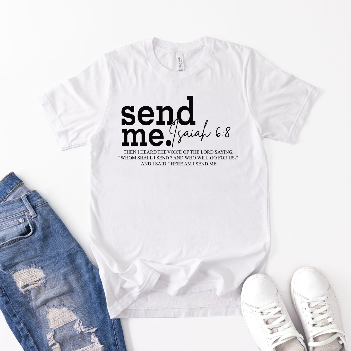 Send Me Isaiah 6:8 Christian Graphic Tee — Faith-Based Scripture Shirt